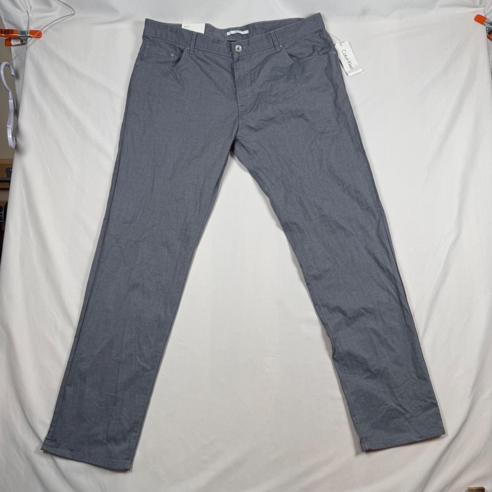 Calvin Klein Mens Slim Fit Herringbone Pants Blue Grey 38x32 NWT